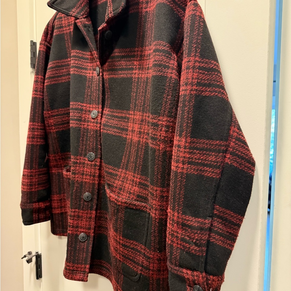 J. Jill Red and Black Plaid Utility Jacket - Picture 2 of 4